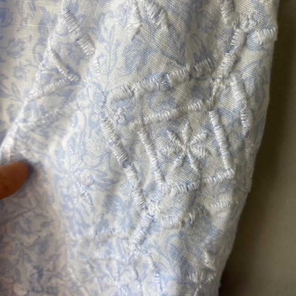 Joie Blue Floral Embroidered Linen Blend Tassel Peasant Blouse Womens Medium - Picture 6 of 15